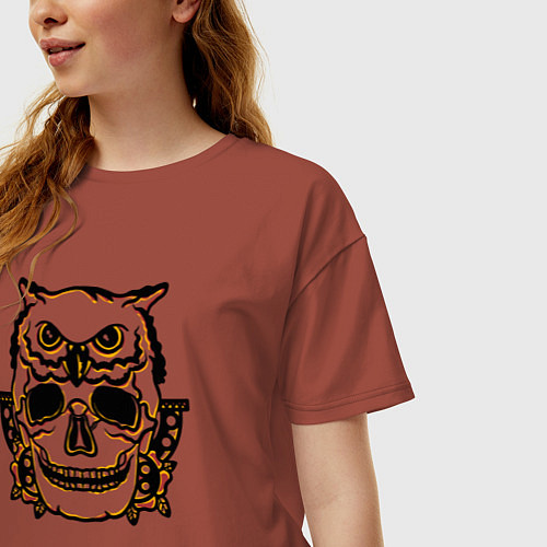 Женская футболка оверсайз Old school owl / Кирпичный – фото 3