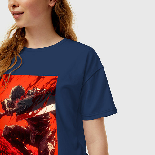 Женская футболка оверсайз Берсерк Гатс Чёрный мечник проклятый / Тёмно-синий – фото 3