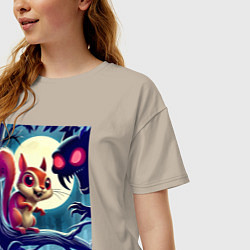 Футболка оверсайз женская Милая пушистая лесная белочка - ужас, цвет: миндальный — фото 2
