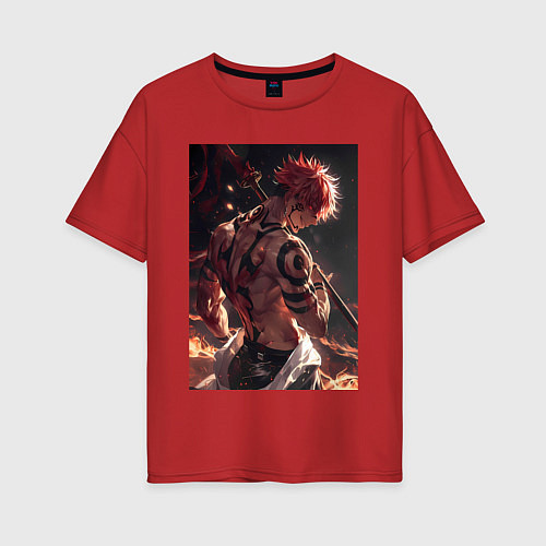 Женская футболка оверсайз Магическая битва Сукуна Рёмэн демон / Красный – фото 1