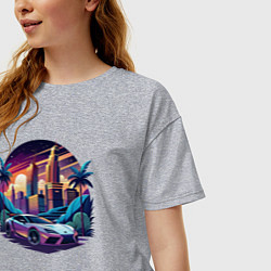 Футболка оверсайз женская Автомобиль в ночном городе, цвет: меланж — фото 2