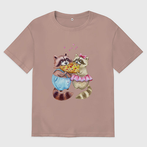 Женская футболка оверсайз Пицца и енотики / Пыльно-розовый – фото 1