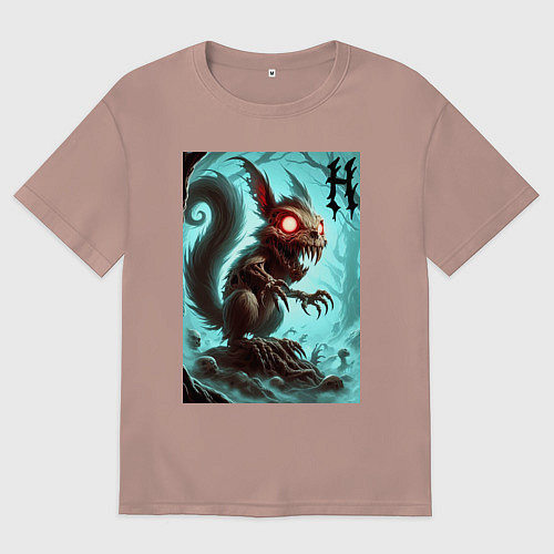 Женская футболка оверсайз Жуткая белка - хэллоуин / Пыльно-розовый – фото 1