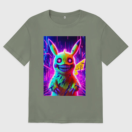 Женская футболка оверсайз Пикачу монстр - хэллоуинский хоррор / Авокадо – фото 1