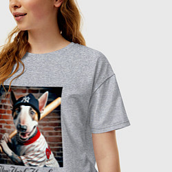Футболка оверсайз женская Bull terrier - New York yankees baseball team, цвет: меланж — фото 2