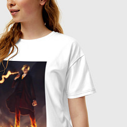 Футболка оверсайз женская Ван-Пис Санджи огненная нога, цвет: белый — фото 2