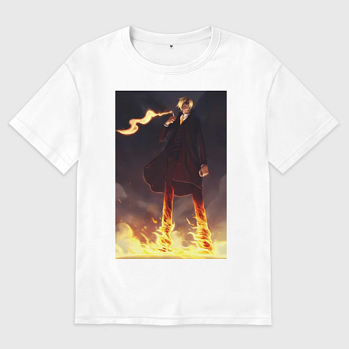 Женская футболка оверсайз Ван-Пис Санджи огненная нога / Белый – фото 1