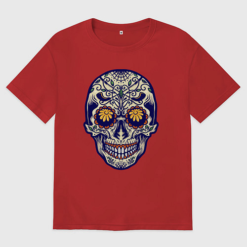 Женская футболка оверсайз Расписной черепок / Красный – фото 1