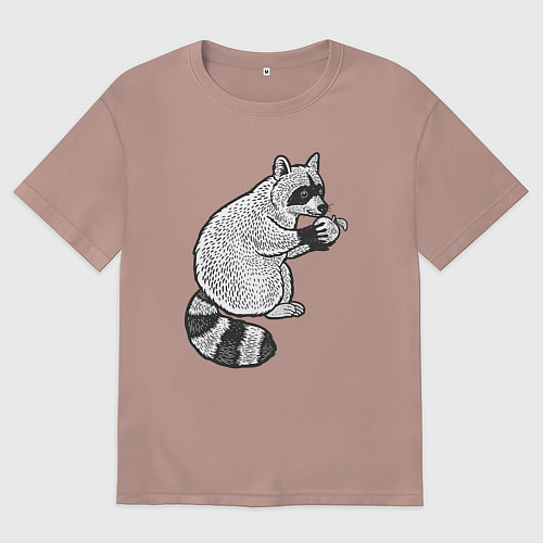 Женская футболка оверсайз Енотик с яблоком / Пыльно-розовый – фото 1