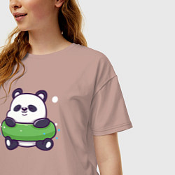 Футболка оверсайз женская Панда в надувном круге, цвет: пыльно-розовый — фото 2