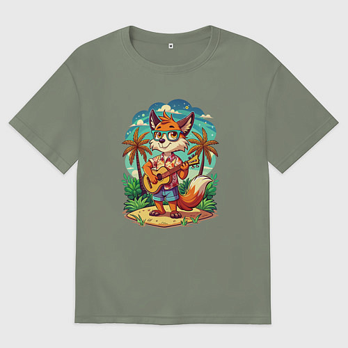 Женская футболка оверсайз Лисица с гитарой жаркое лето / Авокадо – фото 1