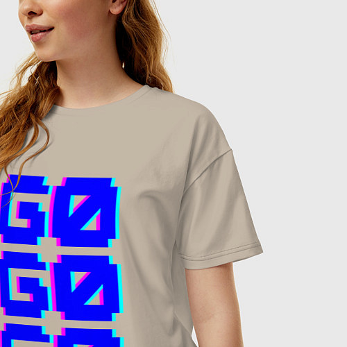 Женская футболка оверсайз Надпись синего цвета go go go / Миндальный – фото 3