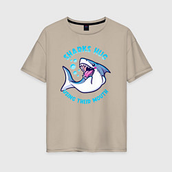 Женская футболка оверсайз Акулы обнимаются ртом