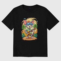 Женская футболка оверсайз Мышонок играет на гитаре жарким летом