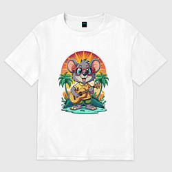 Женская футболка оверсайз Мышонок играет на гитаре жарким летом