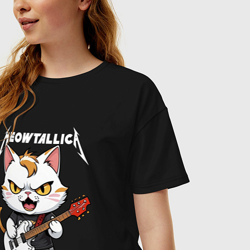 Женская футболка оверсайз Meowtallica rock / Черный – фото 3