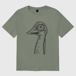Футболка оверсайз женская Гусь в монокле, цвет: авокадо