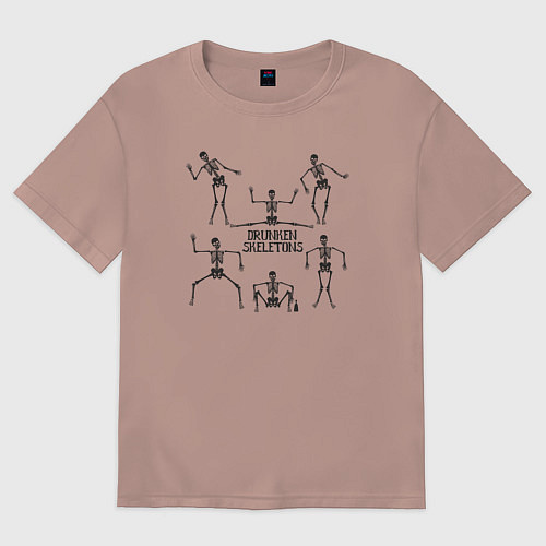 Женская футболка оверсайз Пьющие скелеты / Пыльно-розовый – фото 1