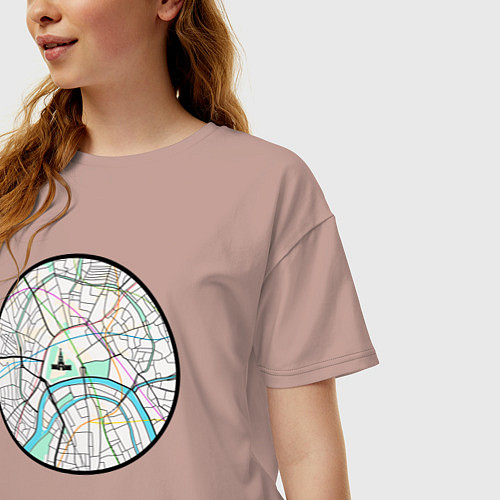 Женская футболка оверсайз Карта центра Москвы / Пыльно-розовый – фото 3
