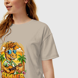 Футболка оверсайз женская Конь играет на гитаре жарким летом, цвет: миндальный — фото 2