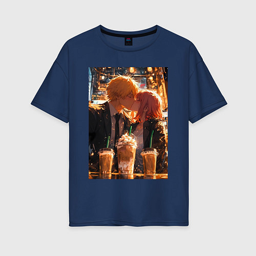 Женская футболка оверсайз Человек-бензопила Дэндзи Макима / Тёмно-синий – фото 1