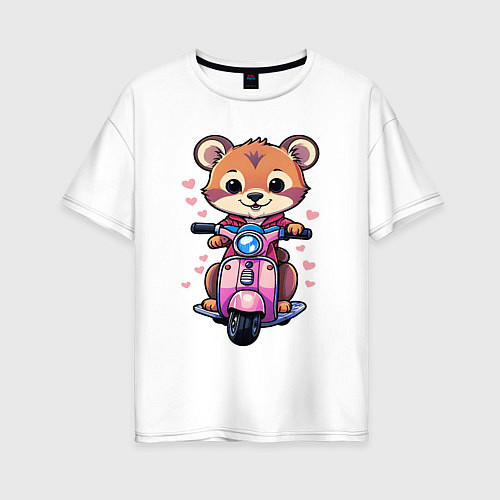 Женская футболка оверсайз Медведик на мопеде катается / Белый – фото 1