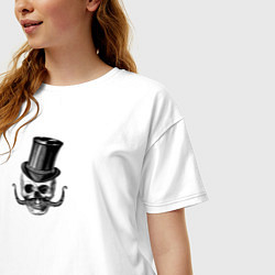 Футболка оверсайз женская Гравюра череп в цилиндре, цвет: белый — фото 2