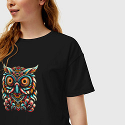 Футболка оверсайз женская Декоративная орнаментальная сова, цвет: черный — фото 2