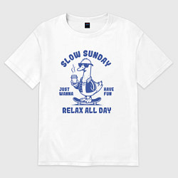 Женская футболка оверсайз Смешной крутой гусь на скейтборде с кофе выходной