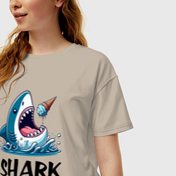 Футболка оверсайз женская Shark ice cream - ai art, цвет: миндальный — фото 2