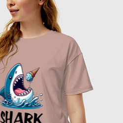 Футболка оверсайз женская Shark ice cream - ai art, цвет: пыльно-розовый — фото 2