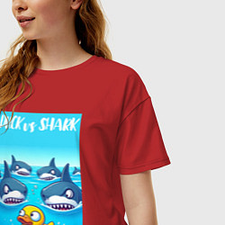 Футболка оверсайз женская Duck vs shark - ai art fantasy, цвет: красный — фото 2