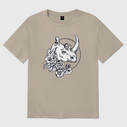 Женская футболка оверсайз Носорог и цветы