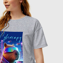 Футболка оверсайз женская Cyber capybara - neon metropolis, цвет: меланж — фото 2