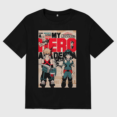 Женская футболка оверсайз Моя геройская академия Кацуки Бакуго коллаж Идзуку / Черный – фото 1