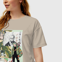 Футболка оверсайз женская Ван-Пис Зоро Ророноа коллаж сильнейший мечник, цвет: миндальный — фото 2