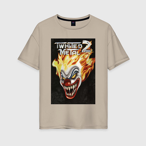 Женская футболка оверсайз Twisted metal 2 - clown head / Миндальный – фото 1