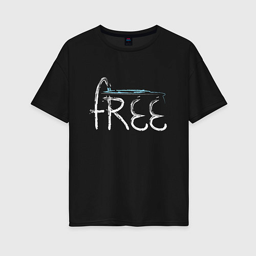 Женская футболка оверсайз Надпись free с буквой, стилизованной под кран / Черный – фото 1