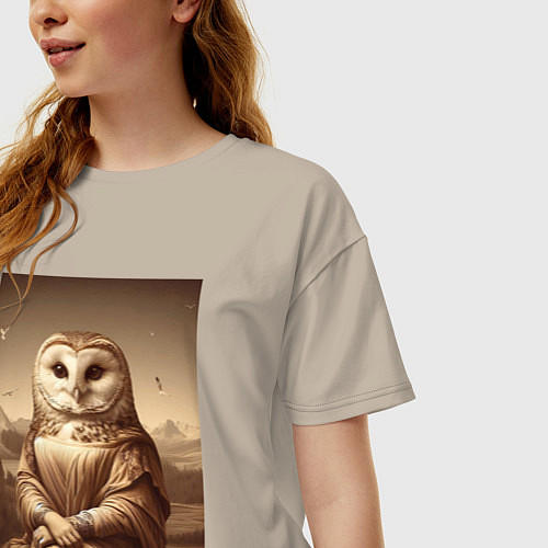 Женская футболка оверсайз Сова Мона - фантазия от нейросети / Миндальный – фото 3