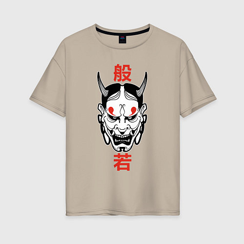 Женская футболка оверсайз Японский демон - Хання / Миндальный – фото 1