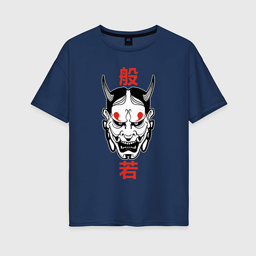 Женская футболка оверсайз Японский демон - Хання / Тёмно-синий – фото 1