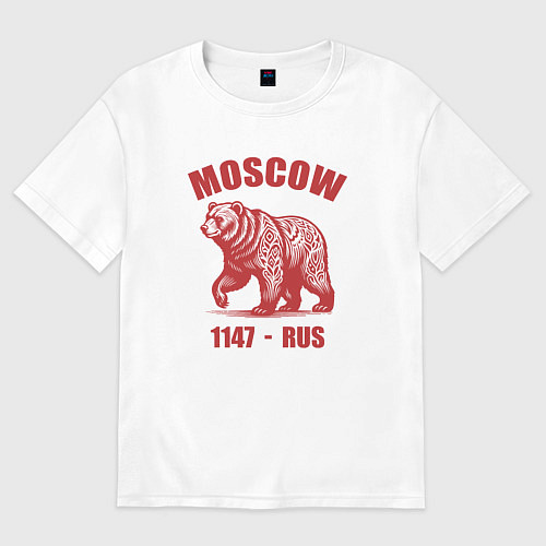 Женская футболка оверсайз Город Москва 1147 год медведь ретро стиль / Белый – фото 1