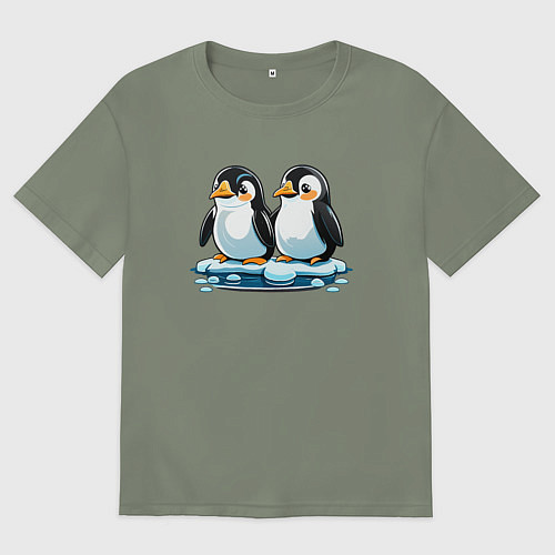 Женская футболка оверсайз Два пингвина на льдине / Авокадо – фото 1