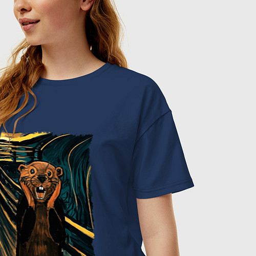 Женская футболка оверсайз Бобер курва крик / Тёмно-синий – фото 3