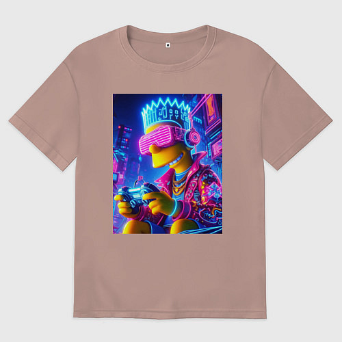 Женская футболка оверсайз Bart Simpson esports player - neon glow / Пыльно-розовый – фото 1