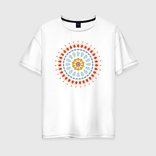 Женская футболка оверсайз Цветочно-кружевная мандала / Белый – фото 1