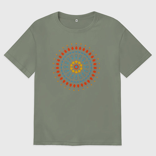 Женская футболка оверсайз Цветочно-кружевная мандала / Авокадо – фото 1