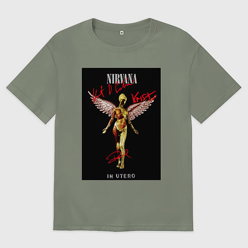 Женская футболка оверсайз Обложка Нирвана с автографами / Авокадо – фото 1