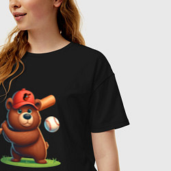 Футболка оверсайз женская Bear cub batter Baltimore Orioles - ai art, цвет: черный — фото 2