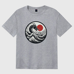 Футболка оверсайз женская Дракон в японском ретро стиле, цвет: меланж
